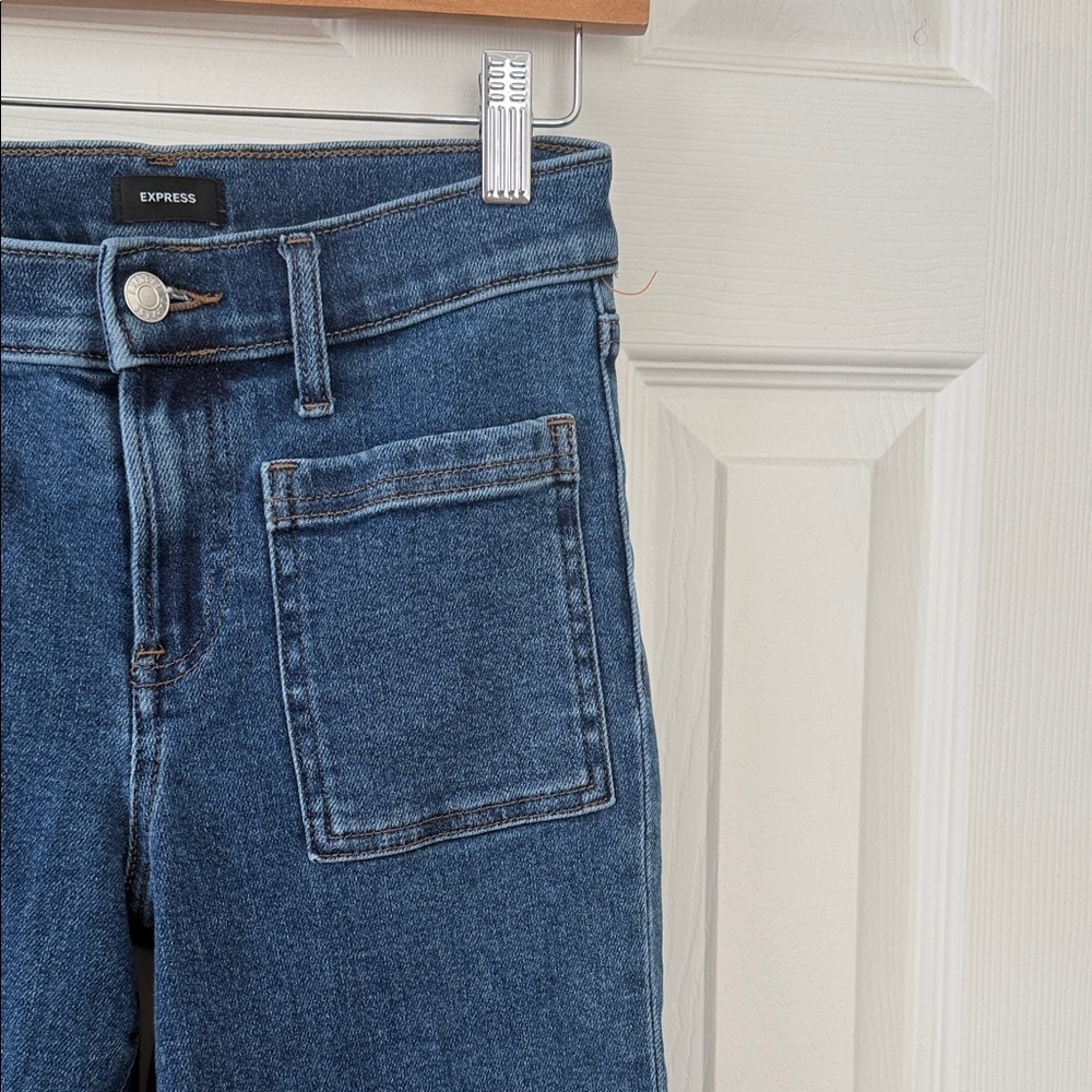 Express Women’s 70s Flare Jeans Size 10 Mid Rise HyperStretch Long Inseam - Picture 6 of 12